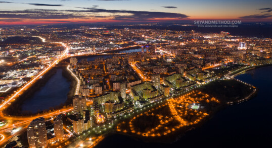 Ночной Киев. Оболонь с высоты